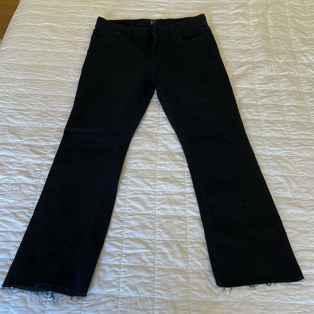 Gap jeans. Black, regular, crop kick jeans with raw hem.